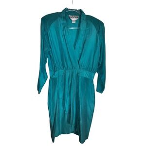 Vintage Pat Argenti Petite Medium Turquoise Wrap‎ Dress 100% Silk Eighties Glam